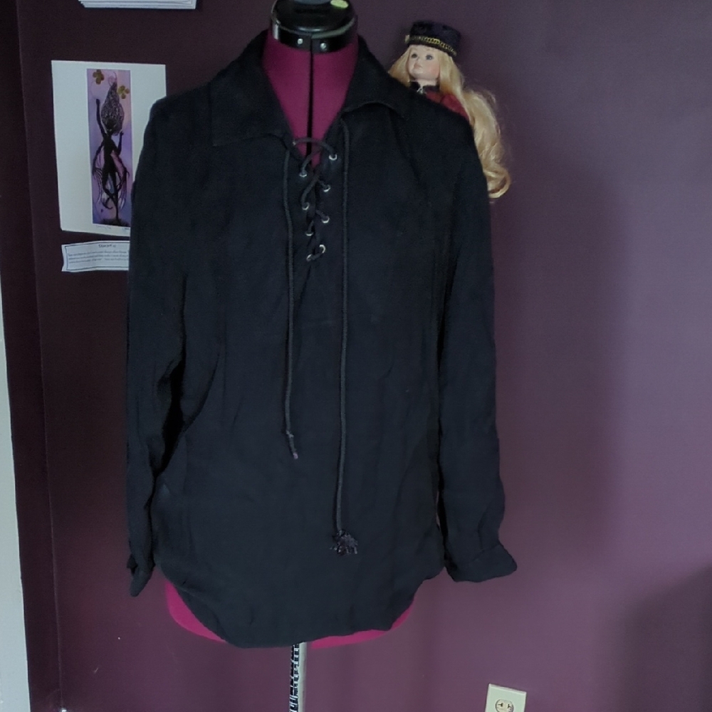 Black Lace-Up Blouse